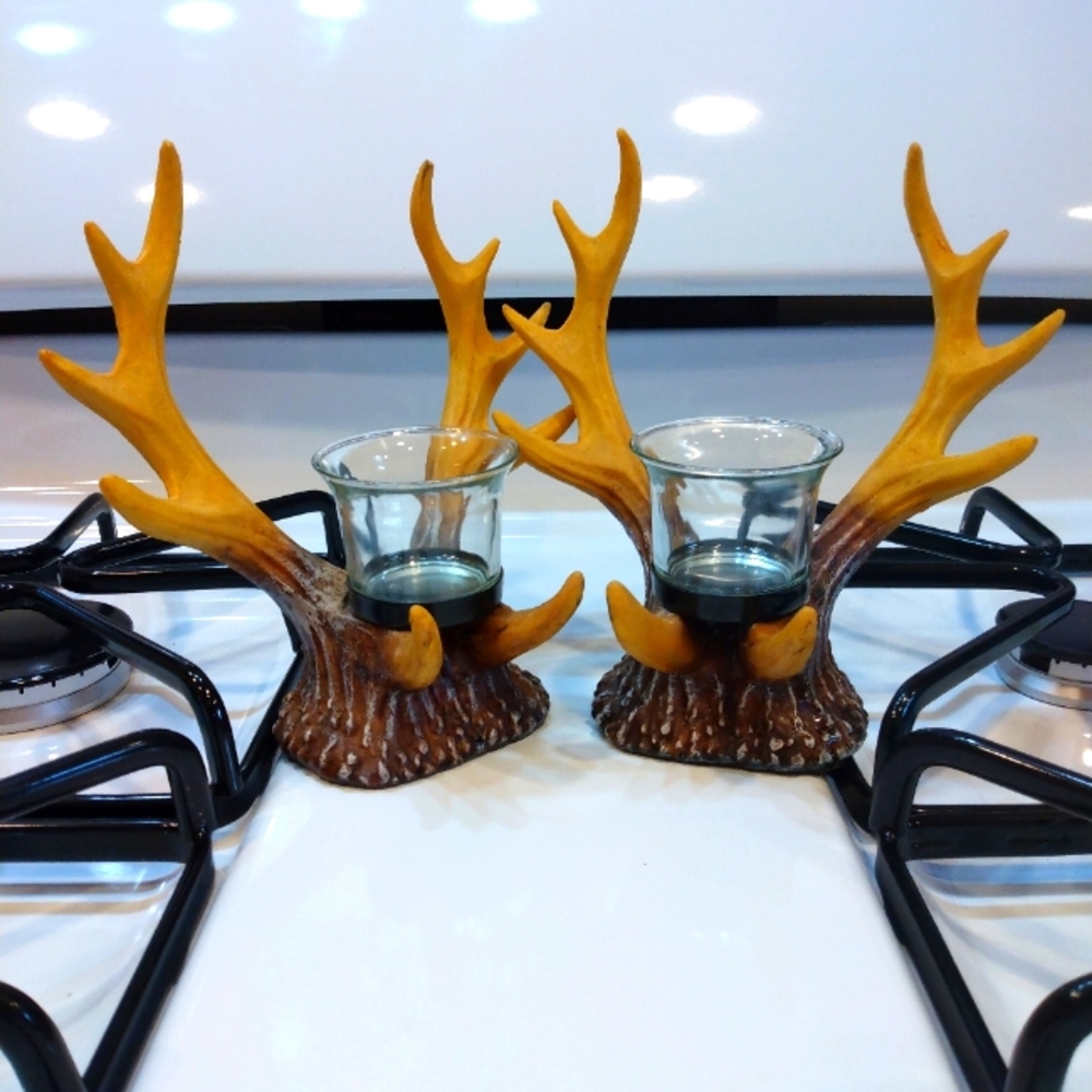 Antler rack tea light candle holder set